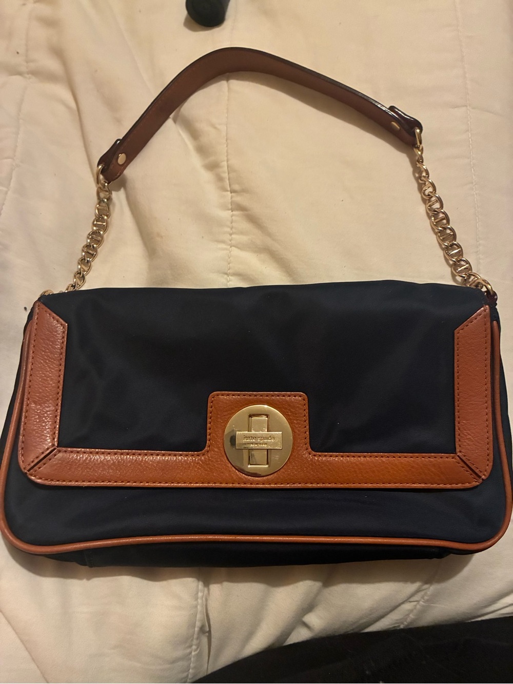 Kate Spade Navy Nylon & Brown Leather Shoulder Bag